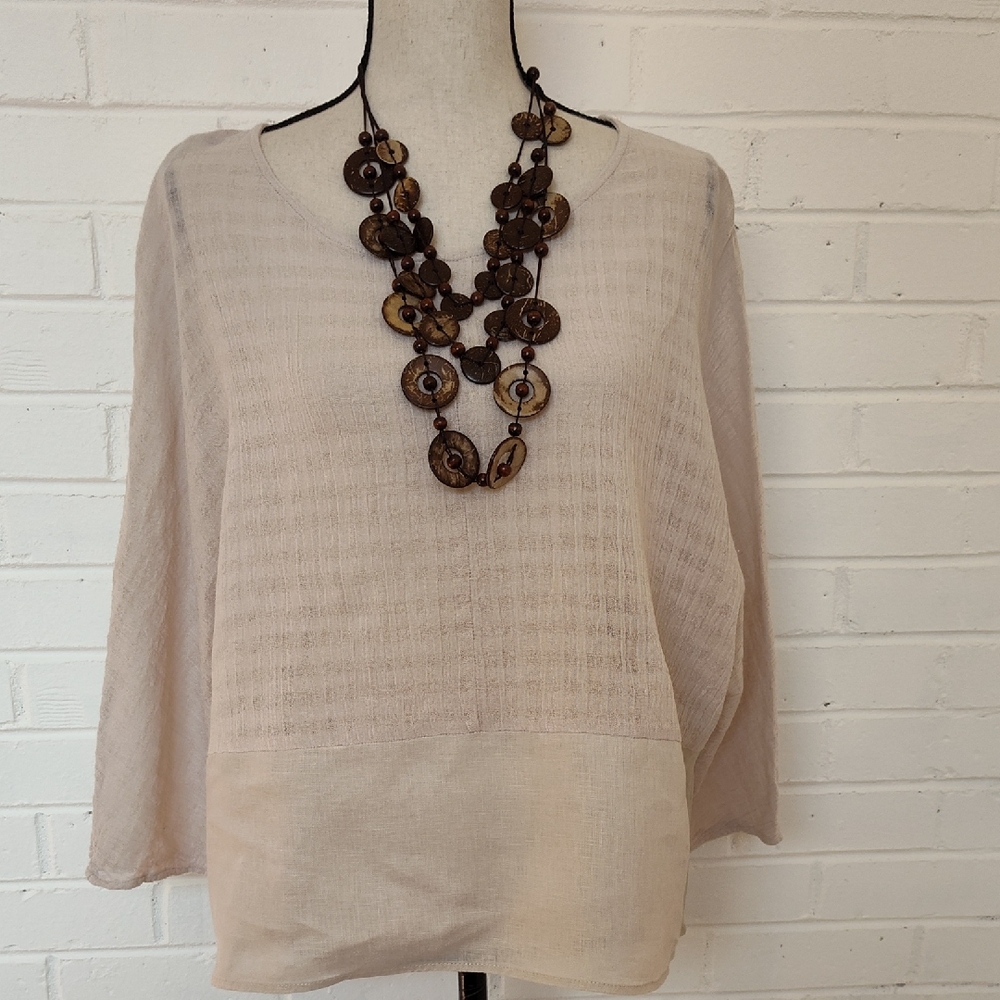 Elegant Cream Linen Blend Tahari Women's Top Size Large